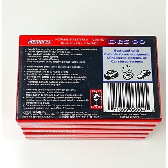 Vtg Memorex DBS Normal Bias 90 Min Blank Cassette Tapes 5 Pack Sealed NOS 1997 C - Picture 3 of 3